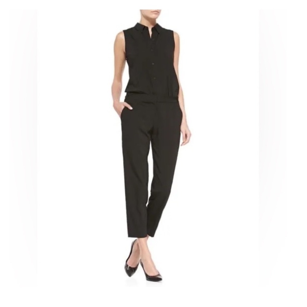 Theory Womens Yariby Sleeveless Button Front Jumpsuit Black Wool Blend Size 4